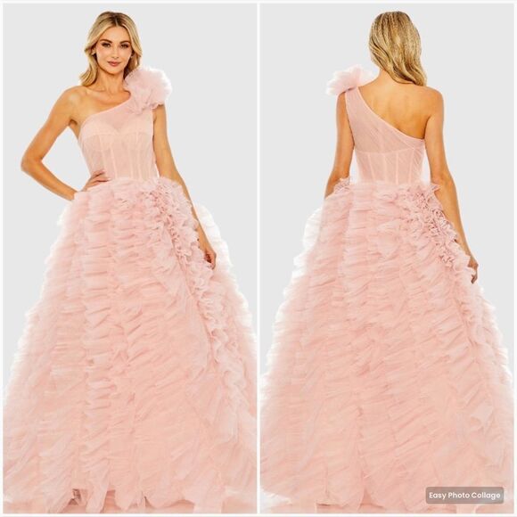MAC DUGGAL 20576 Womens Pink One Shoulder Glitter Tulle Gown Dress - Picture 1 of 15
